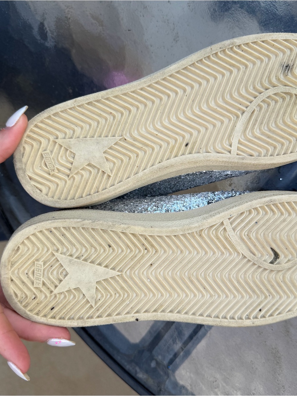 Golden Goose Silver Glitter Sneakers with Pink Star and Blue & Pink Accents - Picture 16 of 16